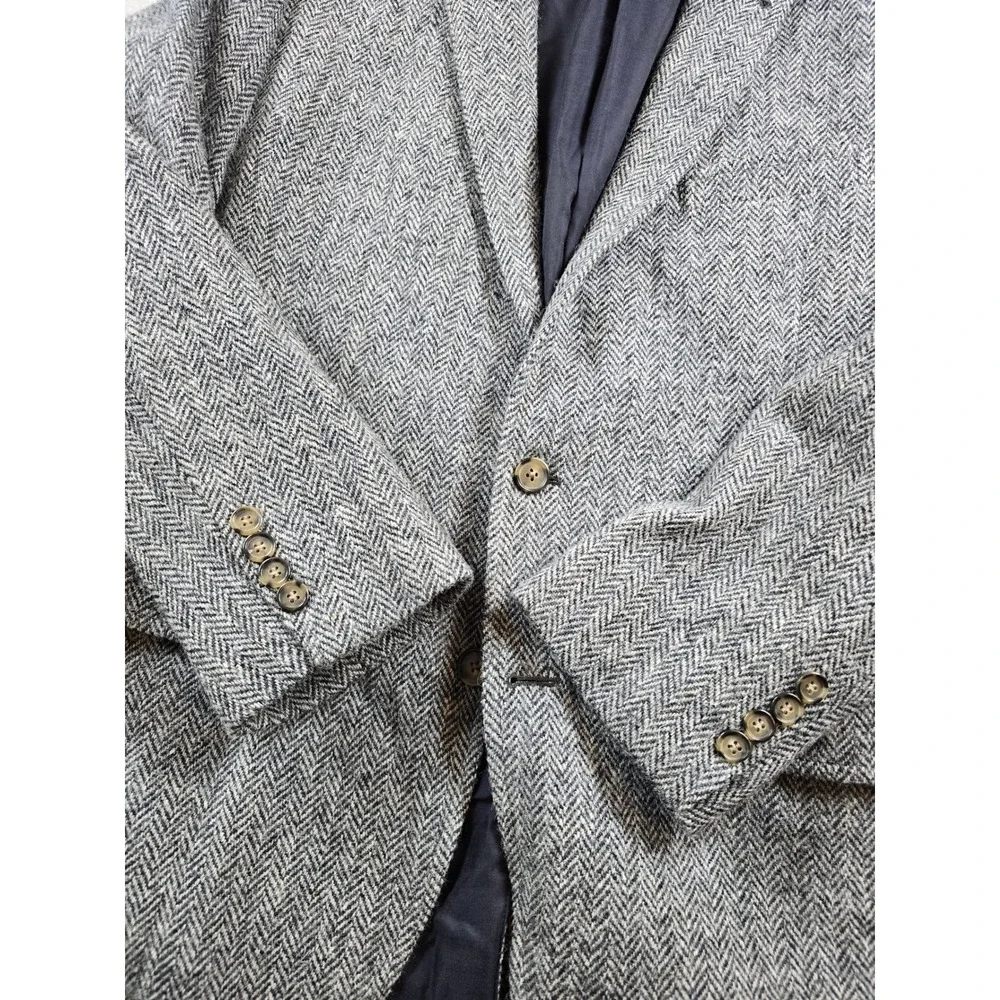 Brooks Brothers Harris Tweed Blazer Mens 44R Grey Wool Herringbone Fitzgerald